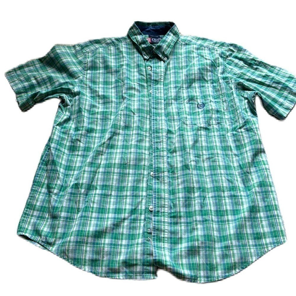 Chaps easy care XL green checkered button down shirt